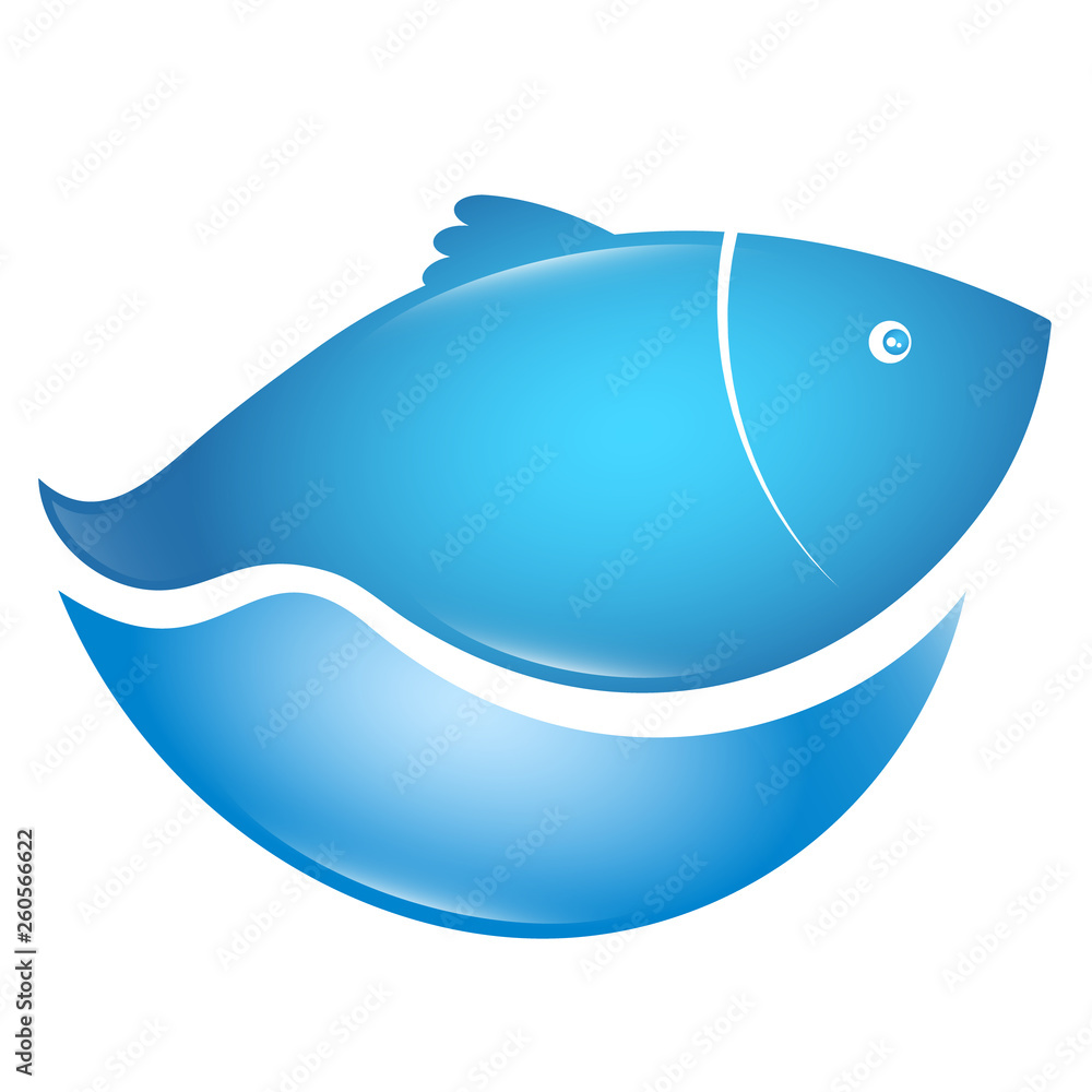 Sticker Fish on a blue wave silhouette for fishing