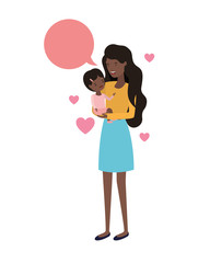 woman with baby and speech bubble avatar character
