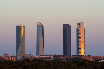 View of Madrid's four towers business area skyscrapers