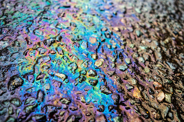 Oil Petrol Pollution Rainbow Spill on A Road