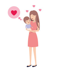 woman with baby and speech bubble avatar character