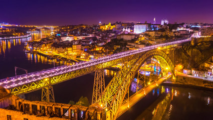 Porto Old Town and the Dom Luis Bridge during sunset
