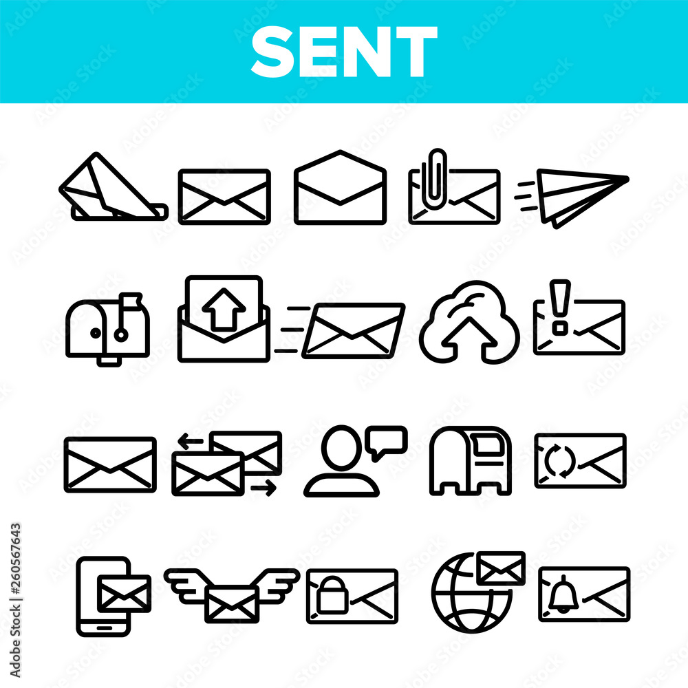 Poster send message linear vector icons set. send email thin line contour symbols pack. online communicatio