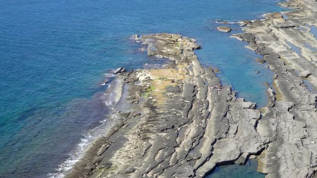 Antalya, Turkey - March 2019: Natural rock formations at Koru beach by the mediterranean sea, Gazipasa, Antalya province in Turkey