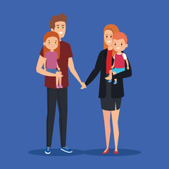 man and woman carrying their cute kids