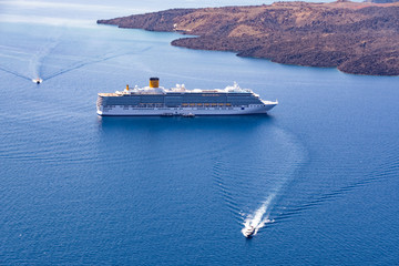 cruise liner in the sea near the island
