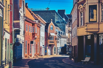 Beautiful Streets of the Old City. Odense, Denmark. - obrazy, fototapety, plakaty