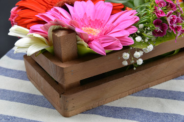 flowers on  a wooden case 