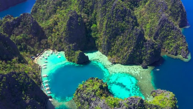 Coron, Palawan, Philippines, aerial view of beautiful lagoons and limestone cliffs.