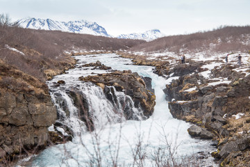 Fototapeta na wymiar Way to Bruarfoss the blue waterfalls in Iceland