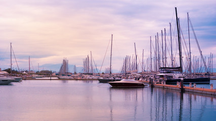 scenic view of Port with sail boat and yacht