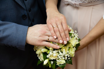 Wedding couple hands with wedding rings