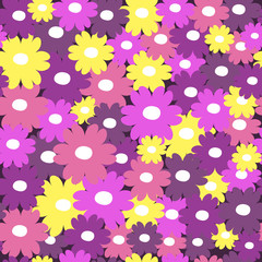 Fashion vector seamless pattern with multicolor flowers. For wrapping paper, wallpaper for flower shop or store, atelier, spa, boutique, beauty salon, print on tile. Childish Floral Background.