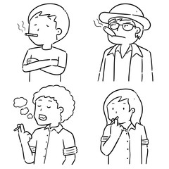 vector set of men smoking cigarettes