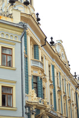 Chernivtsi, Ukraine. Europe. Element of architecture. Building with balconies and windows.