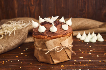 Congratulatory Easter cake, Traditional Kulich, Paska  ready for celebration