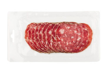 salami sausages packaging isolated on white