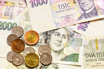 Czech money close-up on