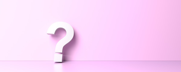 White question mark on pink background with empty copy space on right side. 3D Rendering