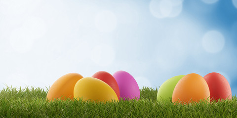 Easter eggs green grass 3d-illustration