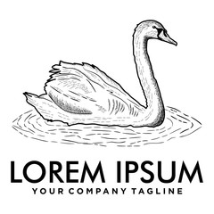 Hand drawn goose isolated. Engraved style vector illustration. Template for your design works