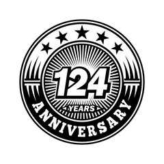 124 years anniversary. Anniversary logo design. Vector and illustration.