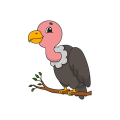 Vulture. Cute flat vector illustration in childish cartoon style. Funny character. Isolated on white background.