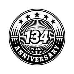 134 years anniversary. Anniversary logo design. Vector and illustration.