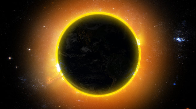 total solar eclipse, view from space, elements of this image furnished by nasa b
