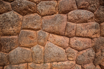 Inca wall in the ruins of Chinchero in Peru.