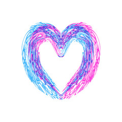 Multi-colored heart brush prints for Valentines day. Pink, blue. Vector illustration on isolated background.