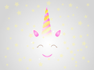 Unicorn with golden horn. Vector illustration