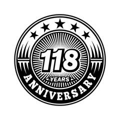 118 years anniversary. Anniversary logo design. Vector and illustration.