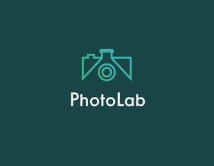 Linear icon logo photo camera and bulb photo lab