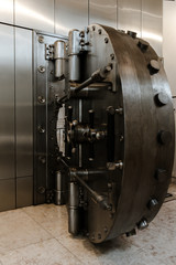 Vintage open steel bank vault door