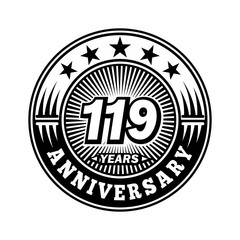 119 years anniversary. Anniversary logo design. Vector and illustration.