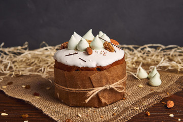 Congratulatory Easter cake, Traditional Kulich, Paska  ready for celebration