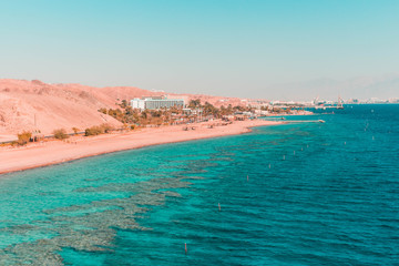 Fototapeta premium Top view from the Red Sea in Eilat, Israel
