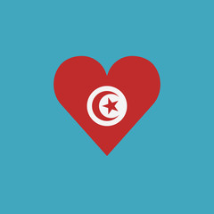 Tunisia flag icon in a heart shape in flat design. Independence day or National day holiday concept.