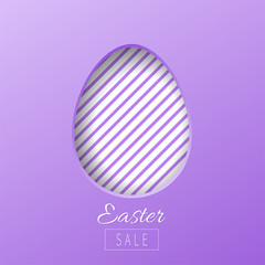 Paper cut Easter egg with white stripes. Happy Easter sale banner. Paschal greeting card.