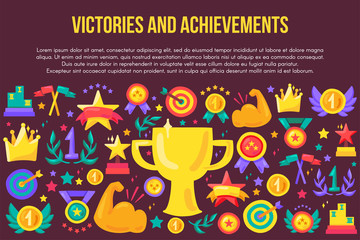 Victories and achievements flat banner template
