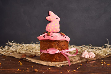 Congratulatory Easter cake, Traditional Kulich, Paska  ready for celebration