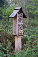 wooden birdhouse on tree