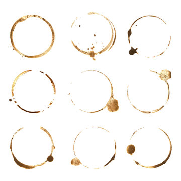 Coffee ring stain. Grunge style design element set