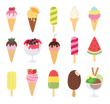 Ice cream collection, vector illustration. Big set.