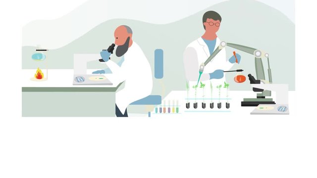 Microbiologist studying new virus and cultivating a petri dish whit inoculation loops, beside a microscope and tools of laboratory video. Animation of biomedical engineering. - stock footage