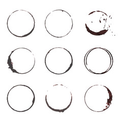 Grunge decorative coffee ring stain vector set