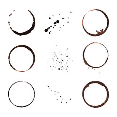 Grunge decorative coffee ring stain vector set