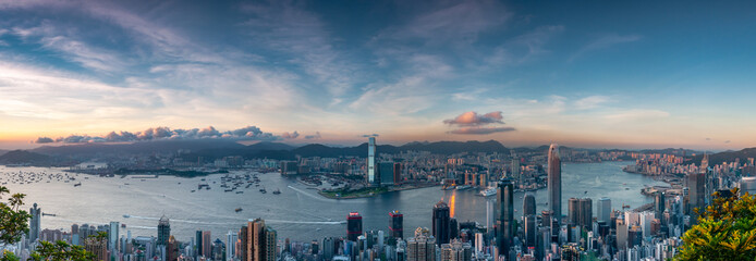Fototapeta premium Hong Kong Victoria Harbour View, top view from peak