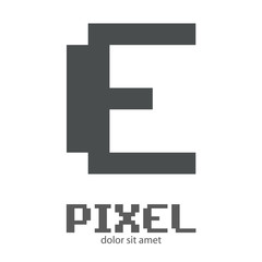 Logotipo letra E mayúscula en pixels en color gris